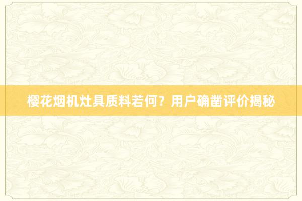 樱花烟机灶具质料若何？用户确凿评价揭秘